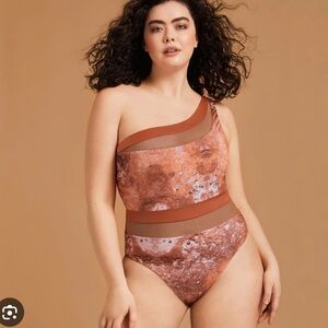 Nomad One-Shoulder Rust & Taupe Swimsuit